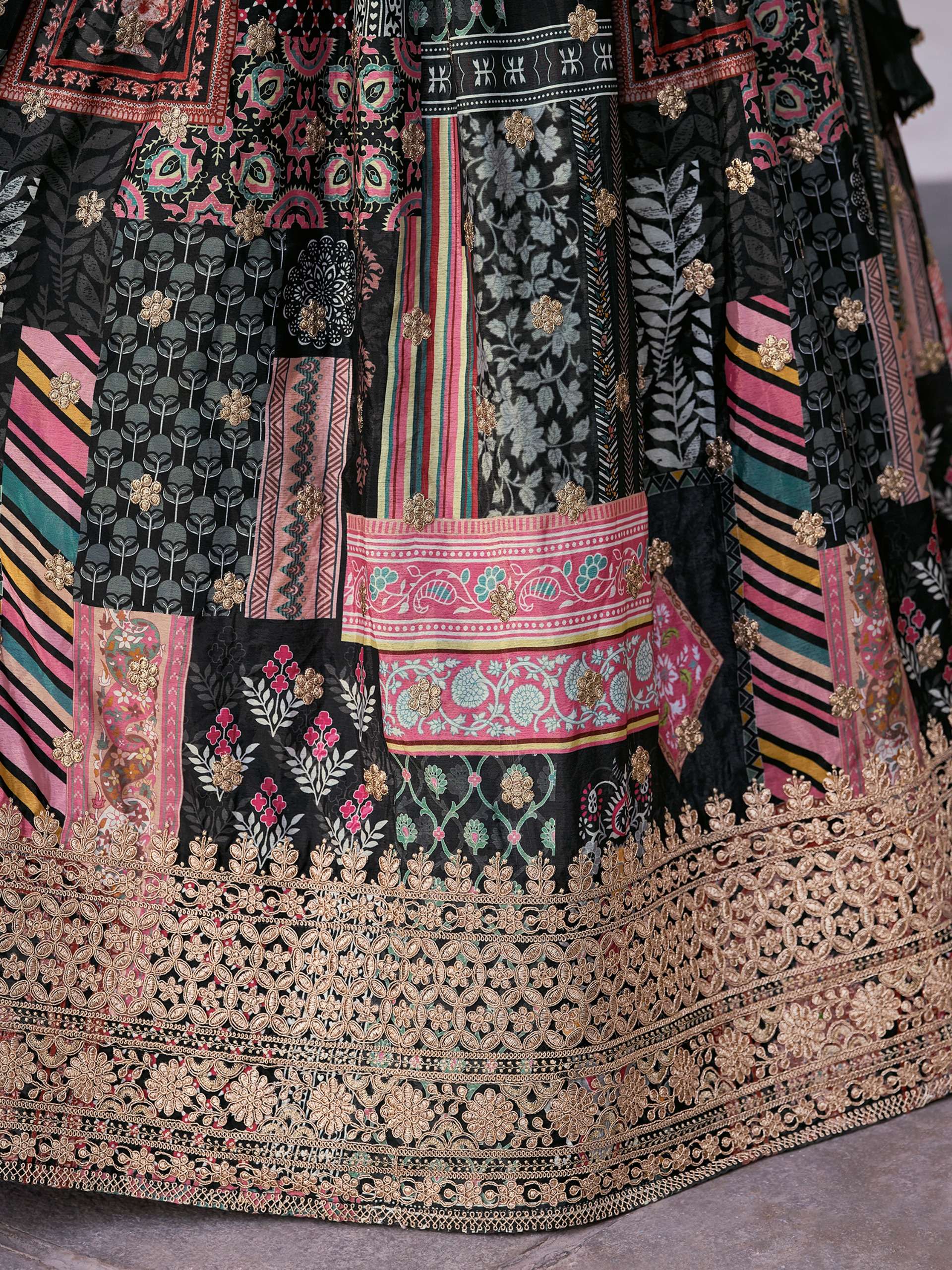 Black Multicolor in Chinnon Silk Royal and Heritage fabric Lehenga Choli wholesale in surat 7050 Black 